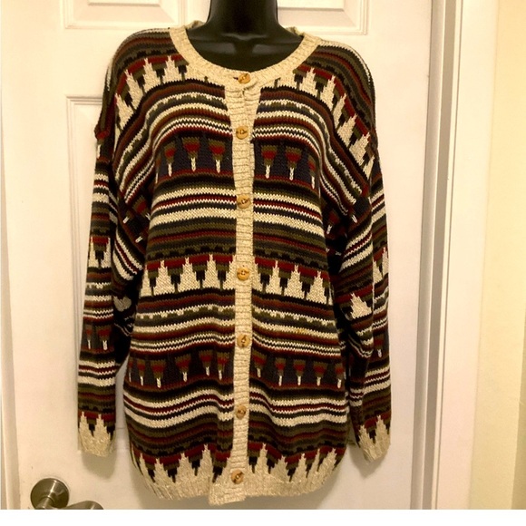 WOOLRICH Rugged Outdoor Wear Cardigan/Sweater Southwestern Design Size M - Picture 1 of 8